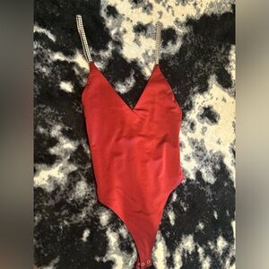 Maroon Satin Bodysuit with Jewel Straps